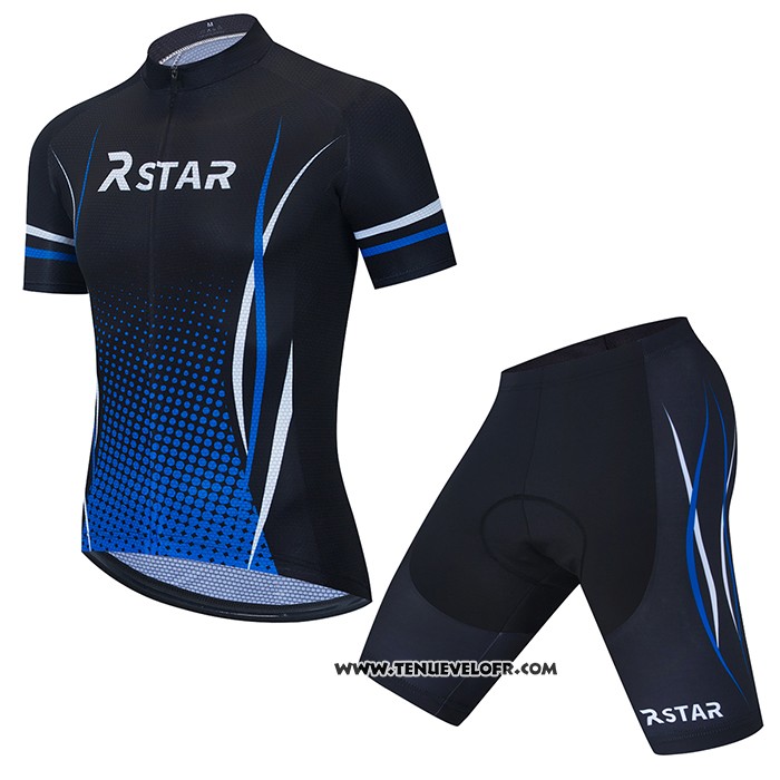 2021 Maillot Cyclisme R Star Noir Bleu Manches Courtes et Cuissard